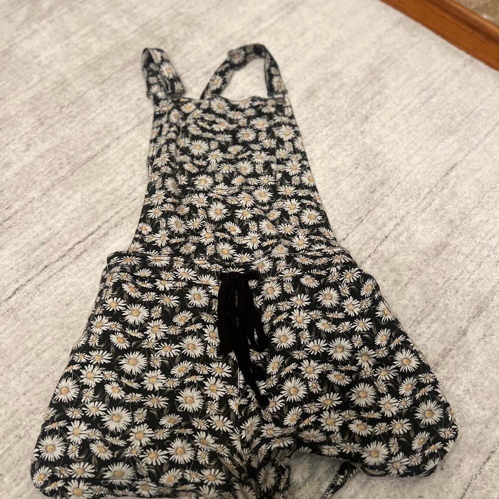Floral Black and White Overalls